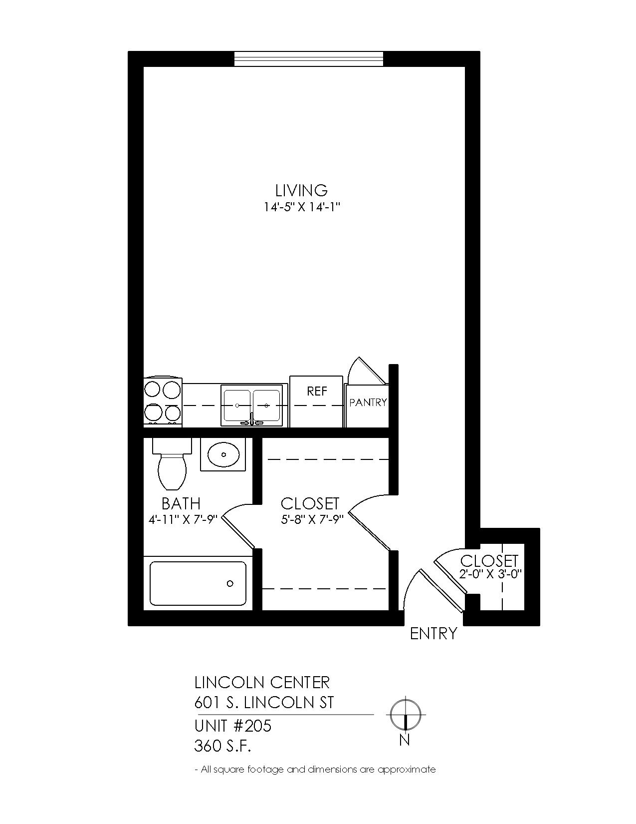Floor plan for studio, 1 bath, 410 sqft